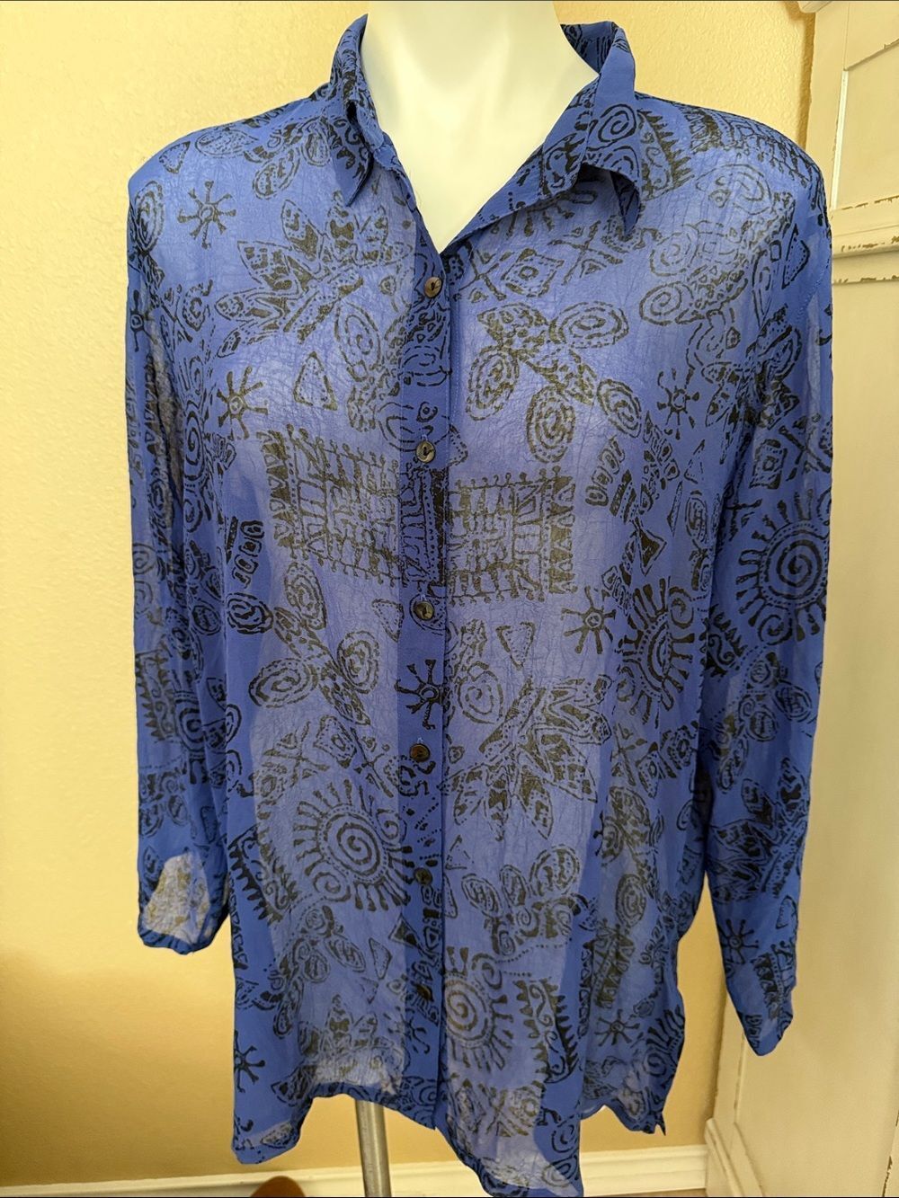 Chico's Blue Button-Front Casual Printed Shirt